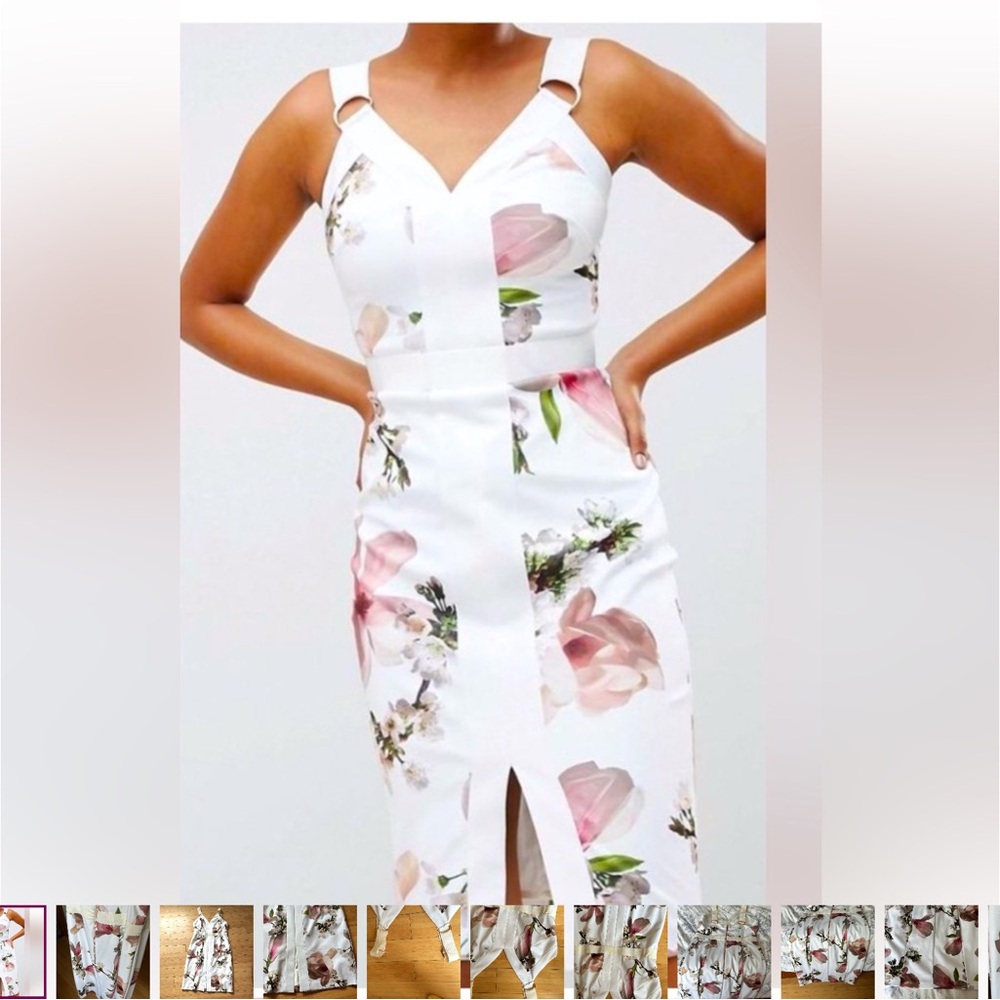Ted Baker Floral White and Pink Women's Dress Sz 5 Us L-X